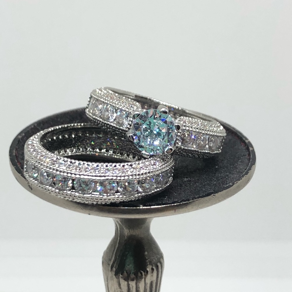 925/14kw Gold Round Cut CZ Wedding Set